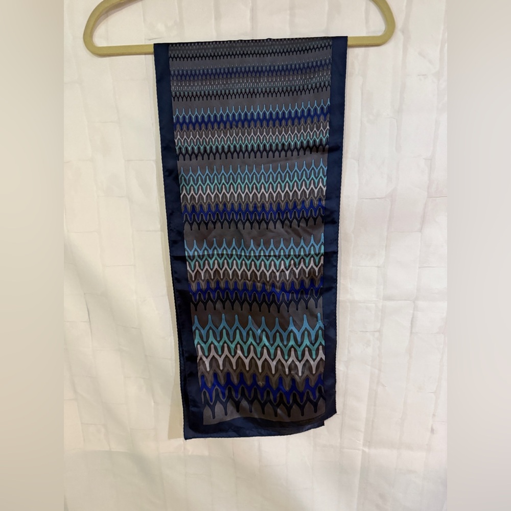 Adrienne Landau Blue and Black Abstract Scarf